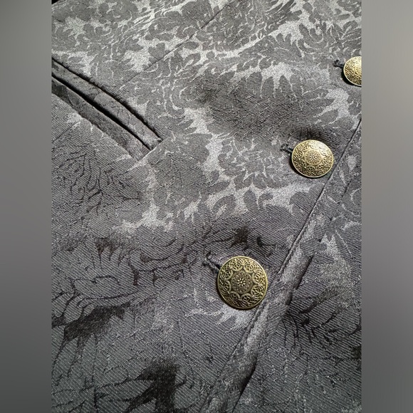 Vintage Victor Costa Occasion Long Black Brocade Jacket Coat Blazer M Medium - Picture 3 of 10